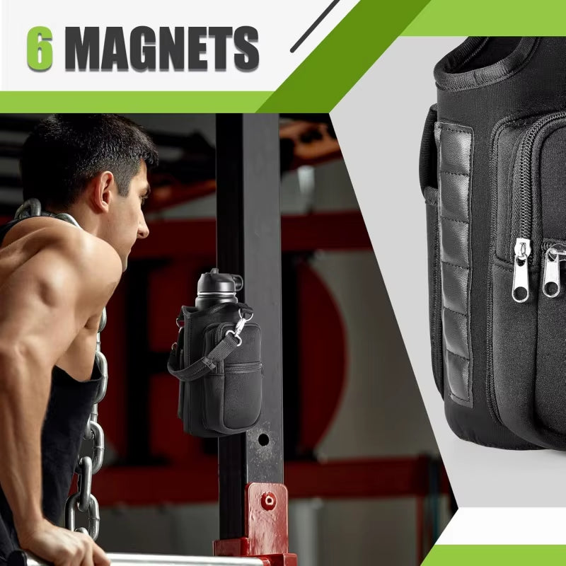 Magnetic Gym Water Bottle Holder with Phone Pocket