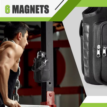 Magnetic Gym Water Bottle Holder with Phone Pocket