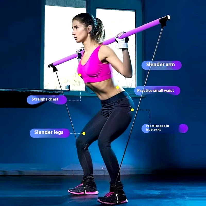 Pilates Stick with Resistance Bands for Home Workouts