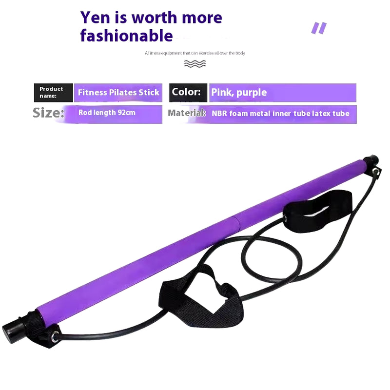 Pilates Stick with Resistance Bands for Home Workouts