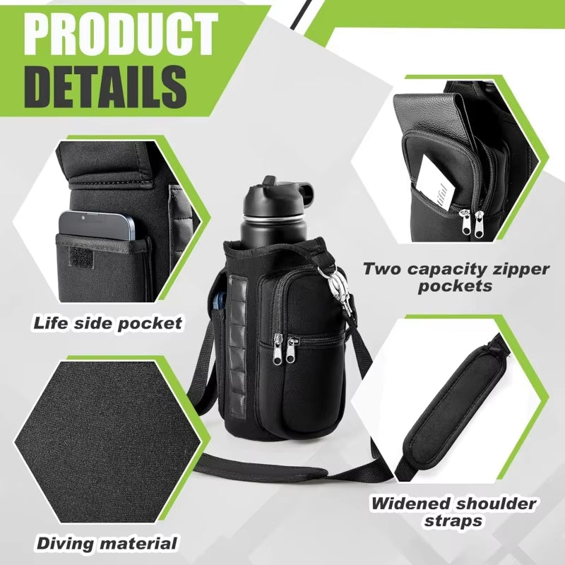 Magnetic Gym Water Bottle Holder with Phone Pocket
